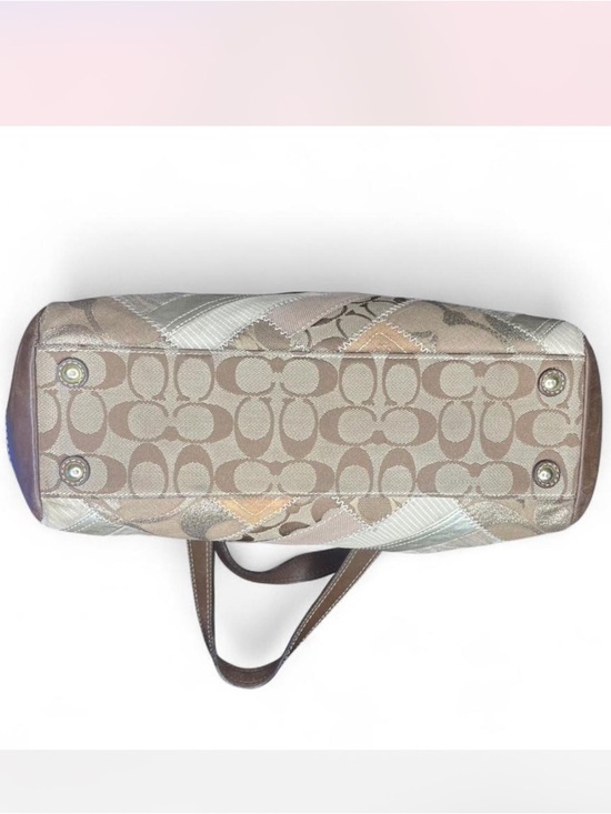 COACH Rare Signature Patchwork Turnlock Satchel Brown / Tan 
